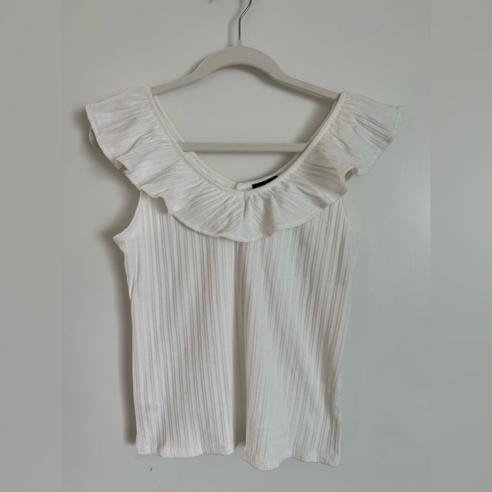 Ann Taylor White Ruffled Blouse